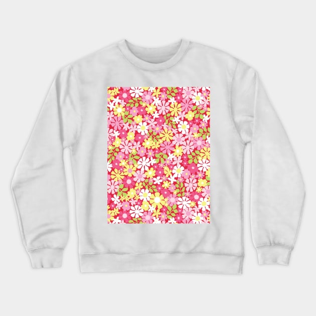 RETRO FLORAL PATTERN 70S  GROOVY PASTEL PINK YELLOW HOT PINK FLOWER MARKET SCANDINAVIAN MEADOW MIDSOMMAR Crewneck Sweatshirt by blomastudios